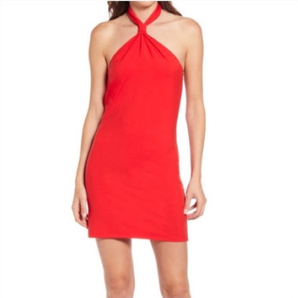 Reformation Cibrina Halter Neck Tie Dress Cherry Red